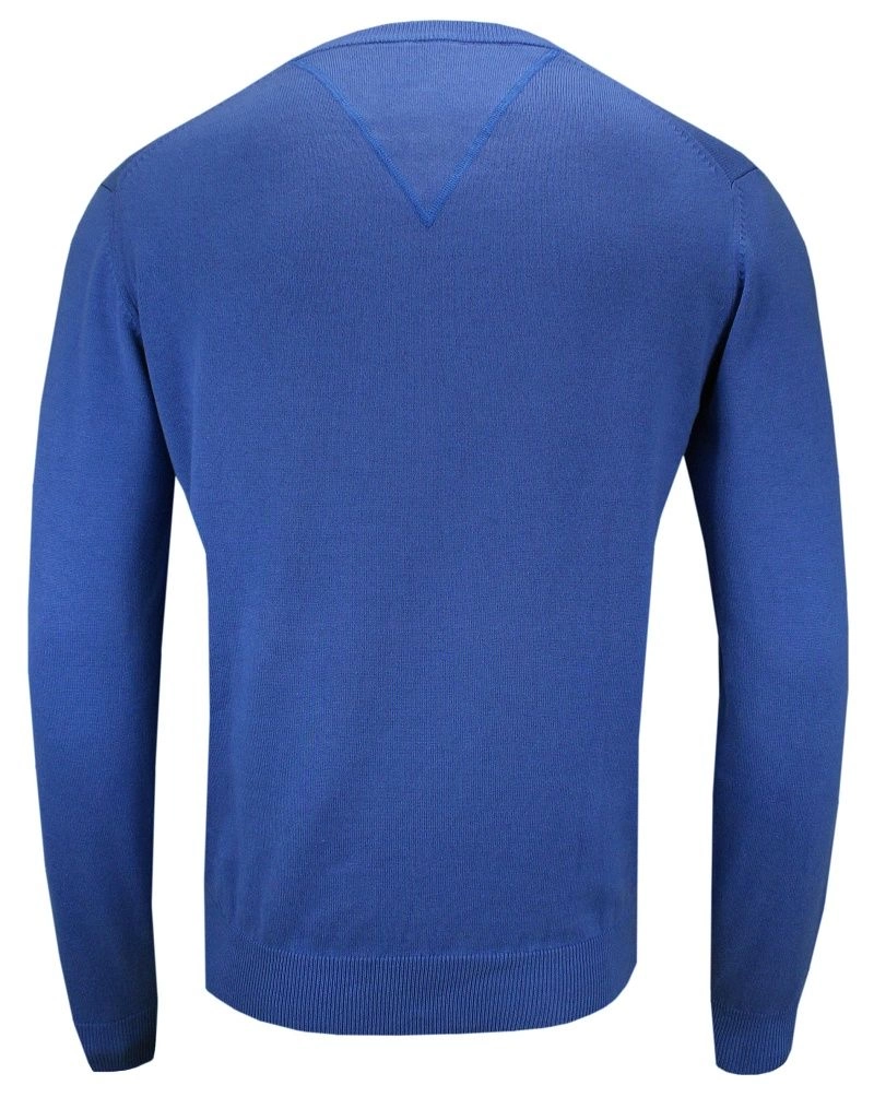 Sweter Niebieski, Błękitny w Serek (V-neck) Klasyczny, Męski, Chabrowy - Adriano Guinari
