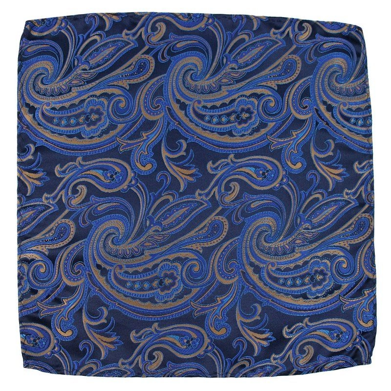 Niebiesko-Beżowa Elegancka Poszetka -ALTIES- 25x25 cm, Męska, Wzór Orientalny, Paisley