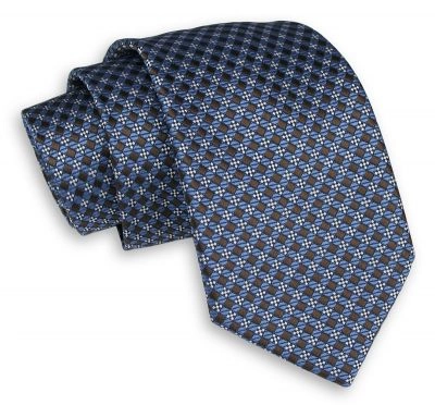Niebiesko-Brązowy Klasyczny Szeroki Krawat Męski -Angelo di Monti- 7 cm, w Drobną Kratkę
