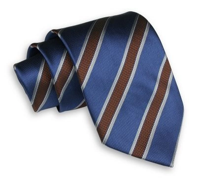 Niebiesko-Brązowy Męski Krawat -Chattier- 8cm, Klasyczny, Szeroki, Elegancki, w Grube Paski
