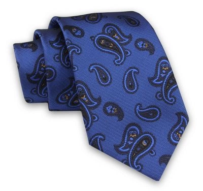 Niebiesko-Granatowy Elegancki Męski Krawat -ALTIES- 7cm, Stylowy, Klasyczny, Wzór Paisley