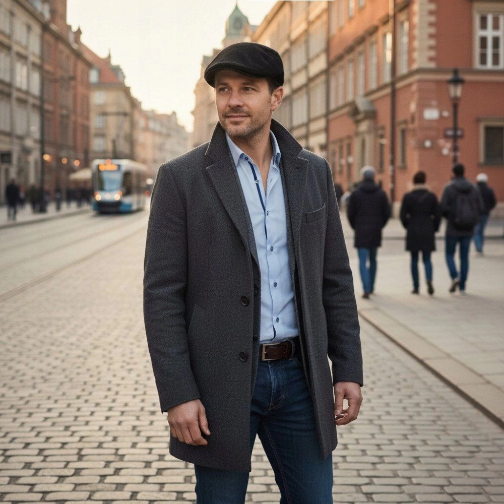 Ocieplany, Sztruksowy Kaszkiet - Pako Jeans - Czarny