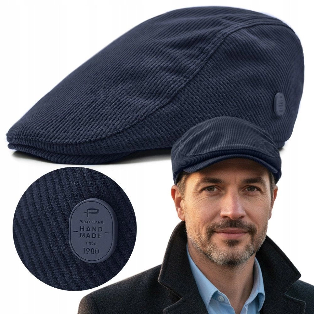 Ocieplany, Sztruksowy Kaszkiet - Pako Jeans - Granatowy