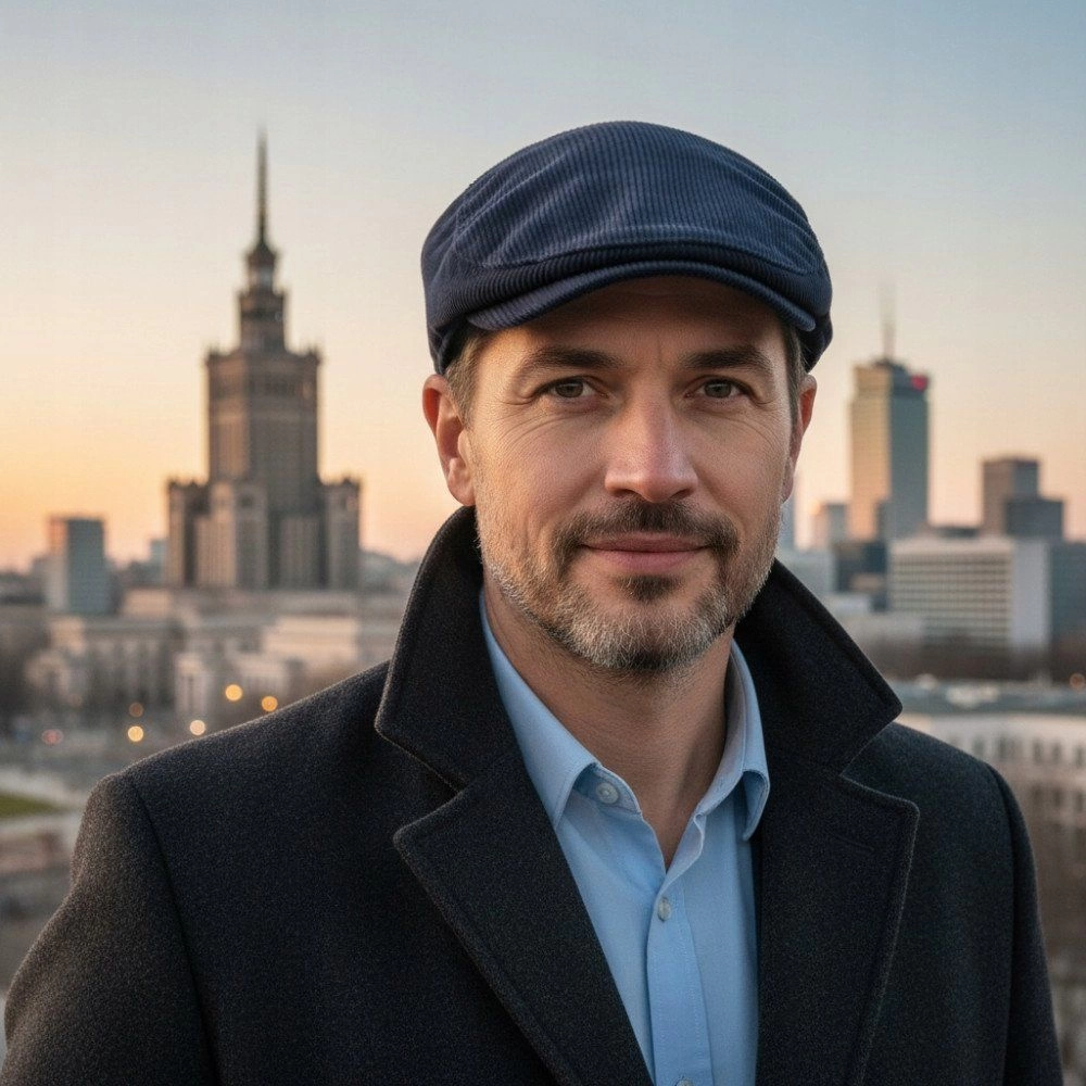 Ocieplany, Sztruksowy Kaszkiet - Pako Jeans - Granatowy