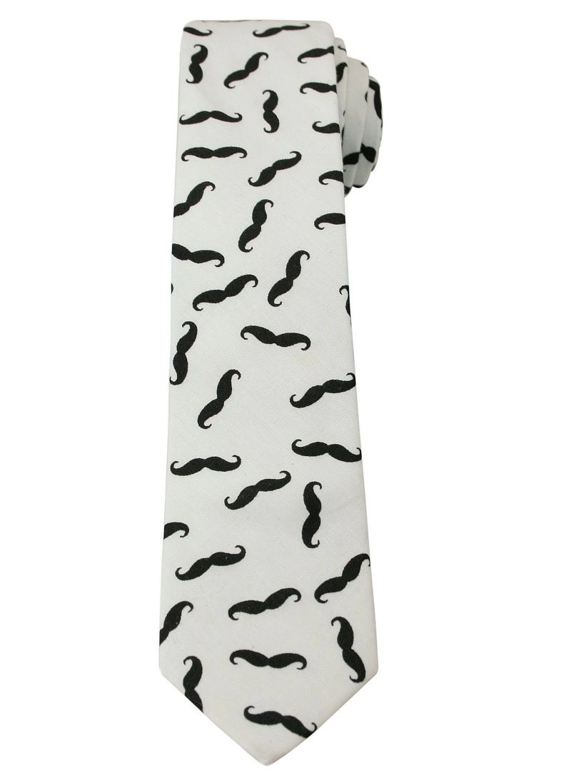 Oryginalny Krawat - 6 cm - Alties, Biały w Czarne Wąsy