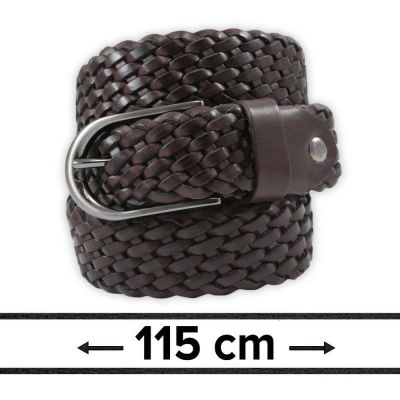 Pasek Ciemny Brązowy, Pleciony ze Skóry Naturalnej, 115cm, Męski -EM Men's Accessories