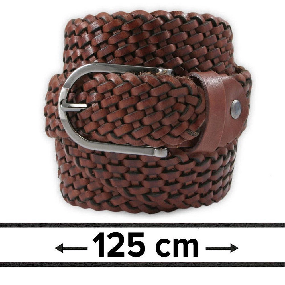 Pasek Jasny Brązowy, Pleciony ze Skóry Naturalnej, 125cm, Męski -EM Men's Accessories