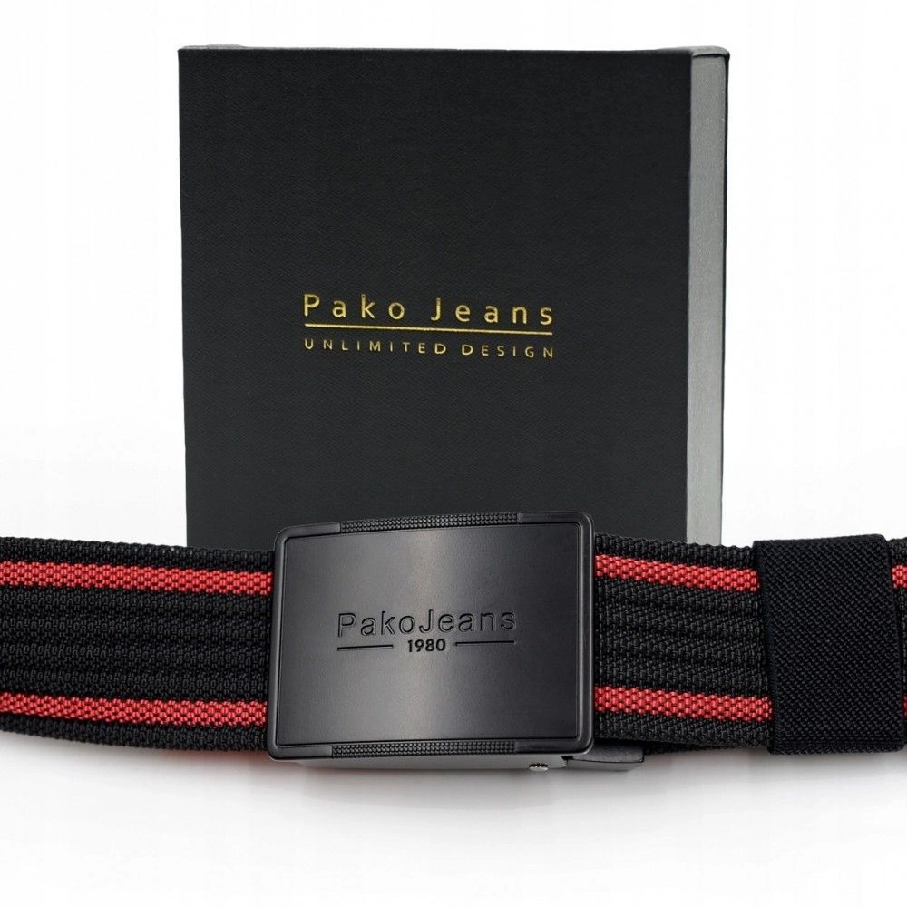Pasek Materiałowy, Czarno-Czerwony 110 cm, Militarny Solidny, Klamra Zamykana Manualnie -Pako Jeans