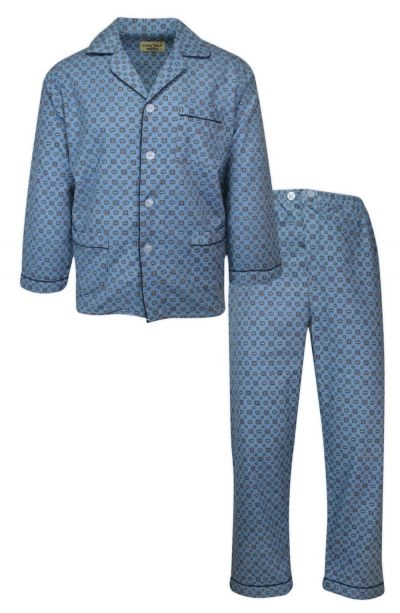 Piżama Dwuczęściowa Flanelowa, Błękitna, Długie Spodnie, Koszula Długi Rękaw -FORMAX