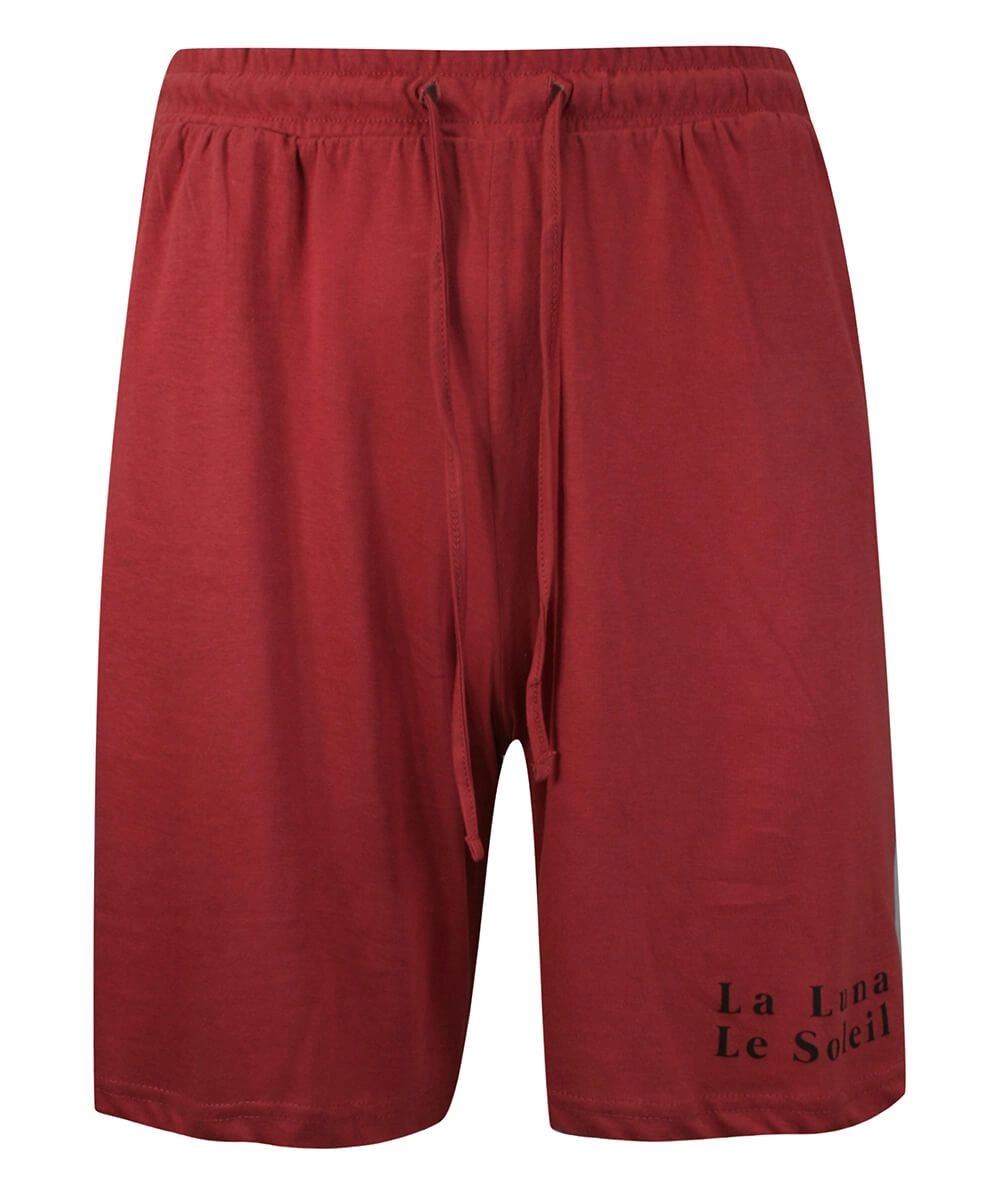 Piżama Męska, Czerwona Dwuczęściowa, Koszulka Krótki Rękaw, Krótkie Spodnie, Bawełniana