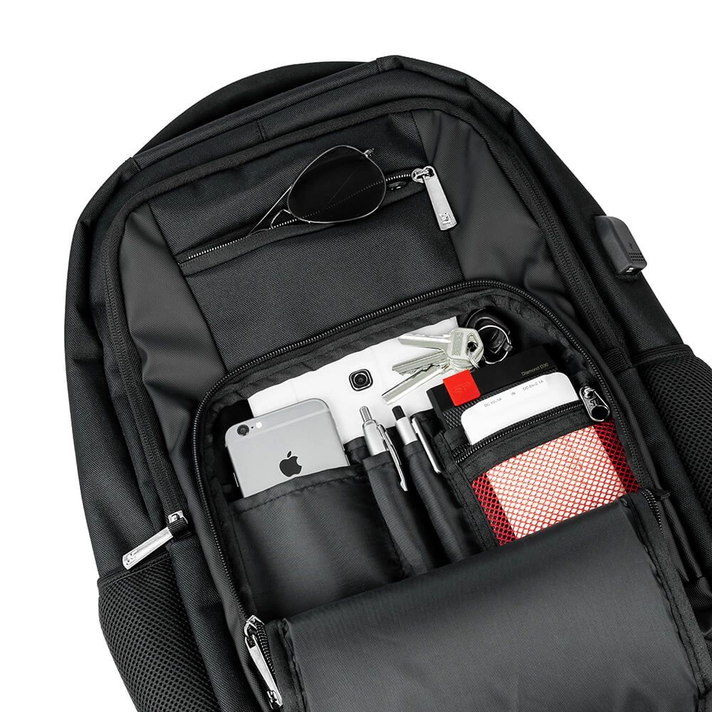 Plecak Męski, Czarny, Pojemny, Sportowy, Regulowane Zapięcie, z Portem USB -STARTER