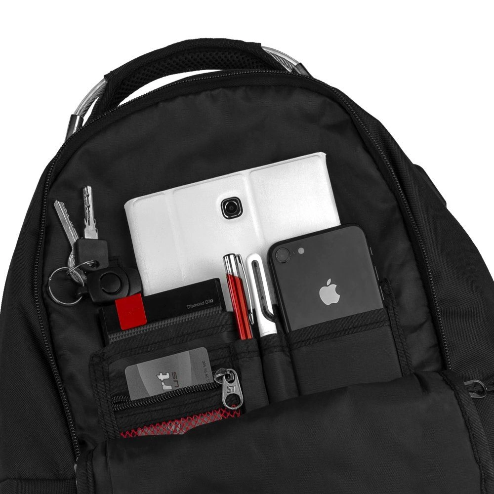 Plecak Sportowy, Czarny, Pojemny, Regulowane Zapięcie, z Portem USB -STARTER