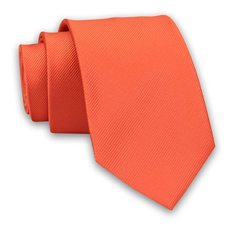 Pomarańczowy Elegancki Klasyczny Męski Krawat -Angelo di Monti- 7 cm, w Delikatne Prążki