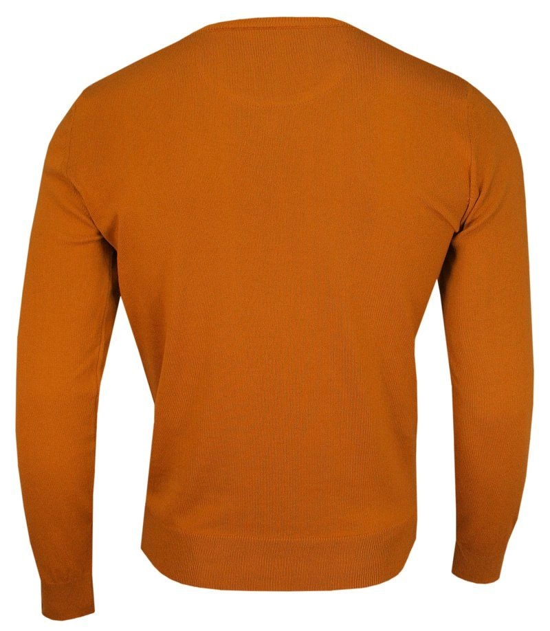 Sweter Pomarańczowy Elegancki (V-neck) w Serek, Klasyczny, Orange -MM Classic- Męski