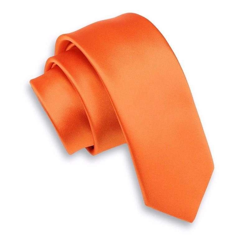 Pomarańczowy Jednokolorowy Krawat (Śledź) Męski -ALTIES- 5 cm, Wąski, Gładki