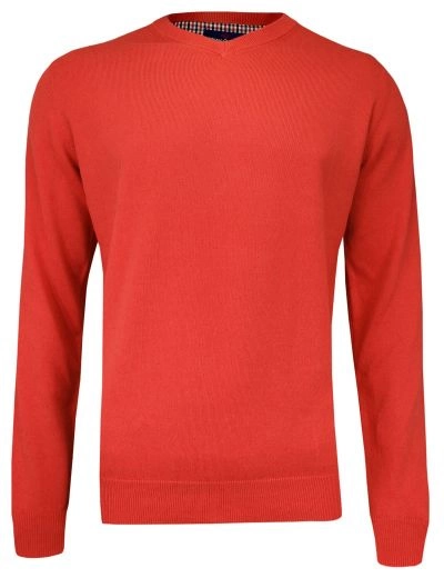 Sweter Pomarańczowy w Serek (V-neck) Klasyczny, Męski, Orange, - Adriano Guinari
