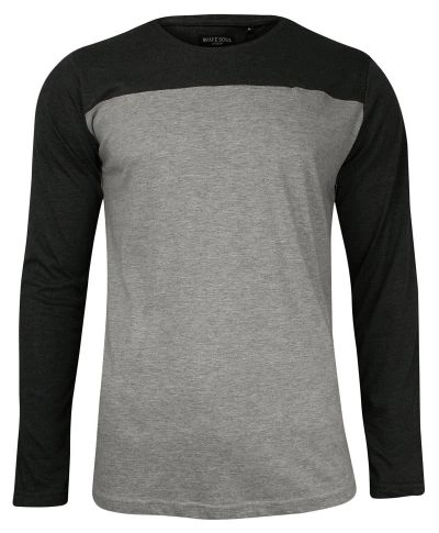 Popielato-Szary T-shirt (Koszulka) - Długi Rękaw, Longsleeve -Brave Soul, Męski, Dwukolorowy