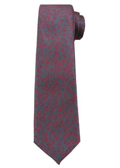 Popielaty Elegancki Krawat -Angelo di Monti- 6 cm, Męski, Czerwony Wzór Florystyczny