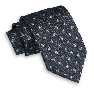 Popielaty Męski Krawat -Chattier- 8cm, Klasyczny, Szeroki, Elegancki, Niebieski Wzór Paisley