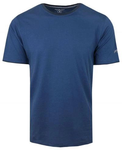 Prosty T-Shirt Męski z Lamówką na Dekolcie - Pako Jeans - Niebieski