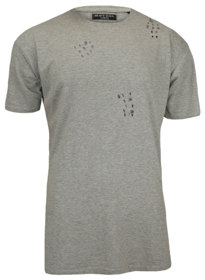 Szary, Przedłużony T-Shirt (Koszulka) z Dziurami - 100% BAWEŁNA - Brave Soul, Męski