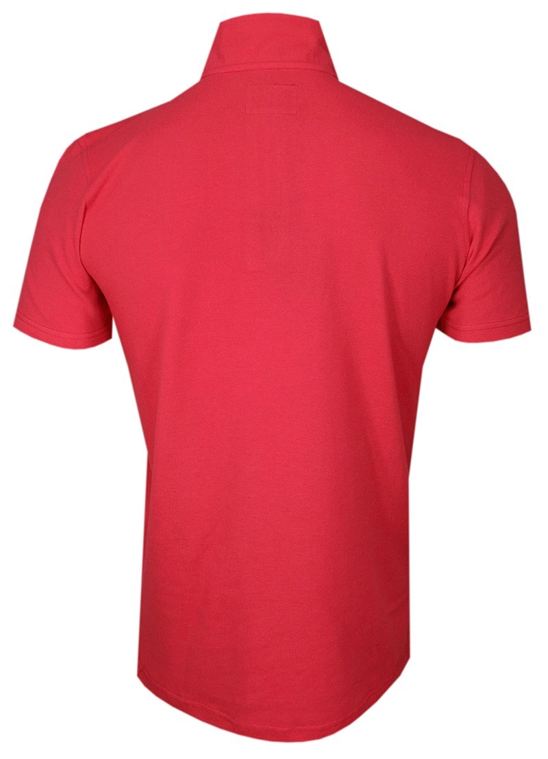 Różowa Koszulka Polo ze Stójką -CHIAO- 100% Bawełna, Męska, Krótki Rękaw, na Zamek