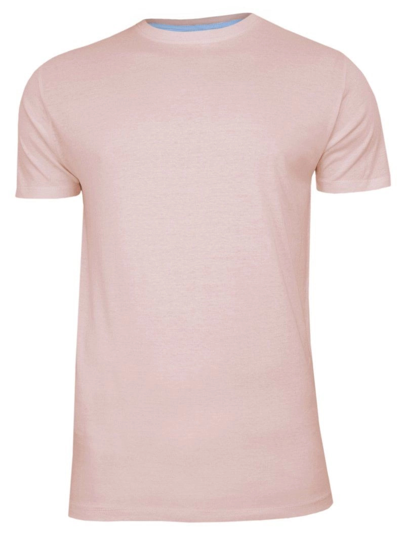 Różowy Bawełniany T-Shirt Męski Bez Nadruku -Brave Soul- Pudrowa Koszulka, Krótki Rękaw, Basic