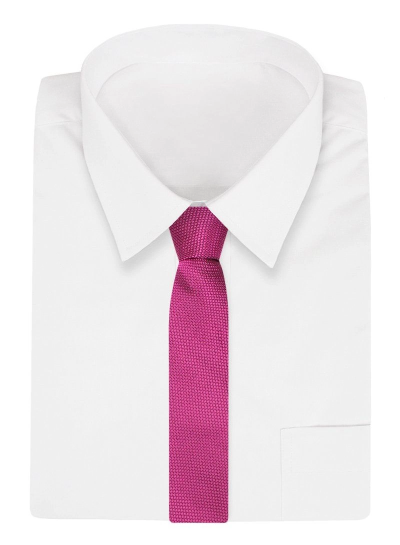 Różowy Elegancki Krawat -Chattier- 7cm, Męski, w Drobny Rzucik, Kaszkę, Fuksjowy