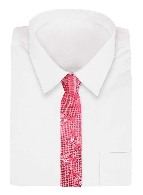 Różowy Klasyczny Szeroki Krawat -Angelo di Monti- 7 cm, Męski, Wzór Paisley, Łezki