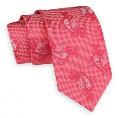 Różowy Klasyczny Szeroki Krawat -Angelo di Monti- 7 cm, Męski, Wzór Paisley, Łezki