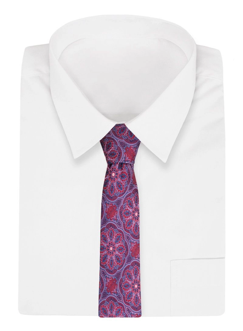 Różowy Męski Szeroki Krawat -Chattier- 8cm, Klasyczny, w Rozety, Wzór Geometryczny