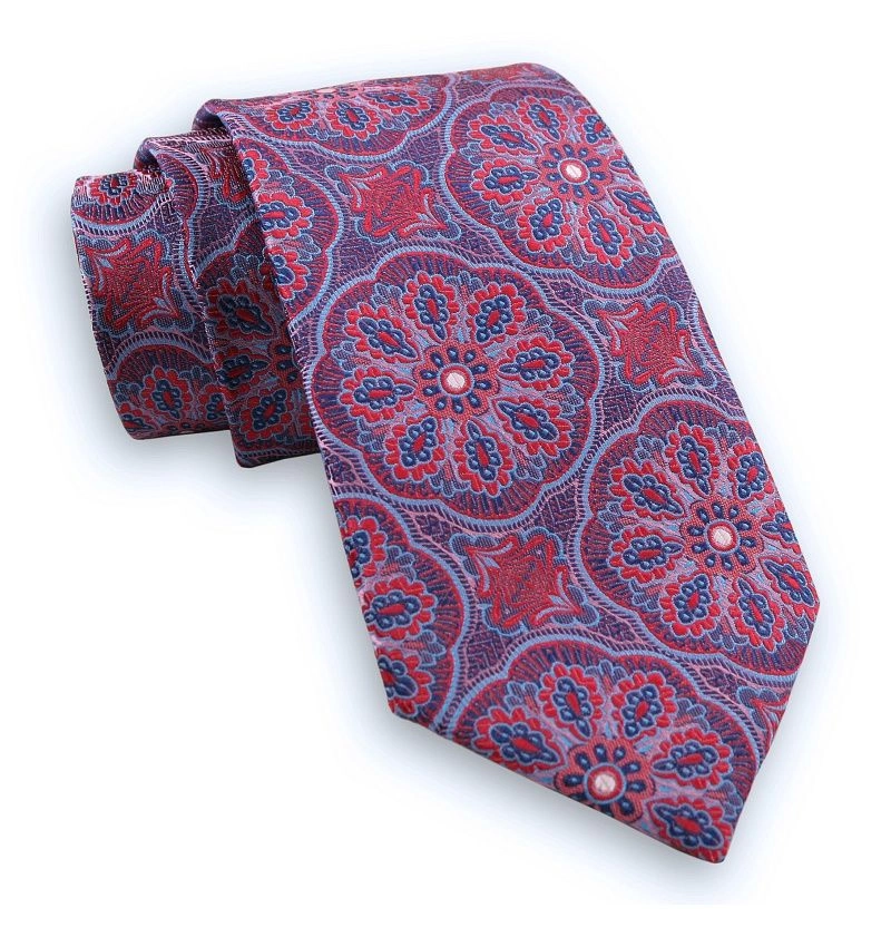 Różowy Męski Szeroki Krawat -Chattier- 8cm, Klasyczny, w Rozety, Wzór Geometryczny