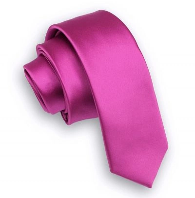 Różowy Stylowy Krawat (Śledź) Męski -ALTIES- 5 cm, Wąski, Gładki, Fuksja