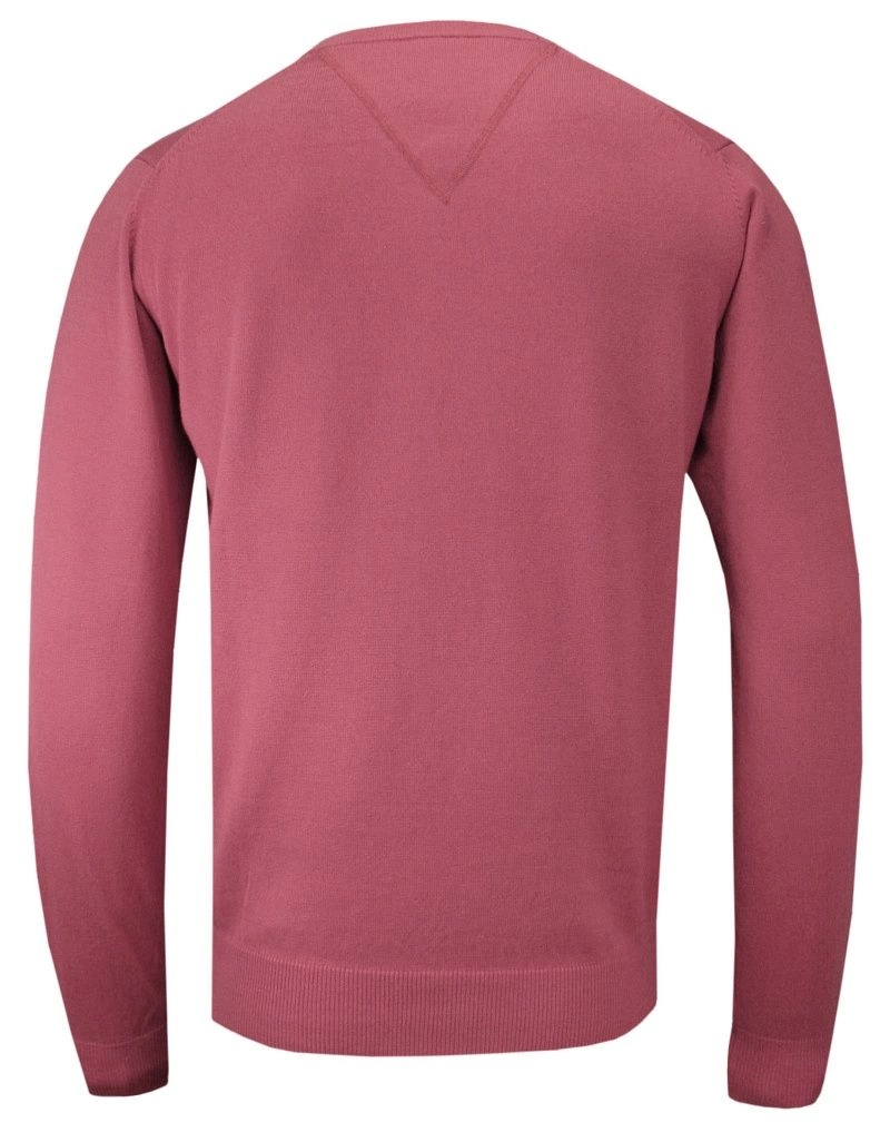 Sweter Różowy, Łososiowy w Serek (V-neck) Klasyczny, Męski - Adriano Guinari
