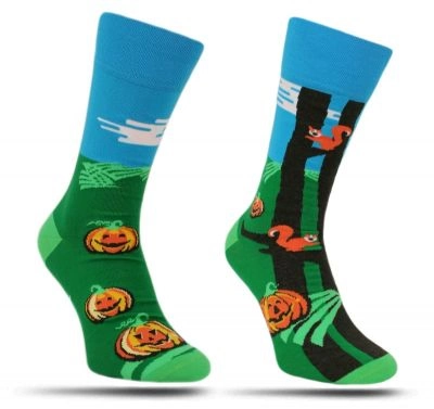 Asymetryczne Skarpetki More - Męskie, Jesienne, Halloween, Dynia, Wiewiórka