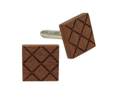 Spinki do Mankietów, Kwadratowe w Kratkę, Drewniane, Boho, Styl Rustykalny, Męskie -BOW BOW TIES
