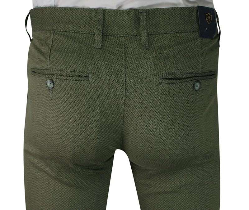 Spodnie Casualowe Zielone Męskie, Zwężane, Bawełniane, Chinosy, Wzór Geometryczny -Ravanelli
