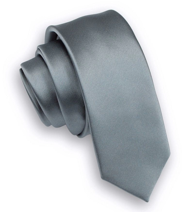 Stalowy Stylowy Krawat (Śledź) Męski -ALTIES- 5 cm, Wąski, Gładki, Szary