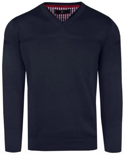 Sweter BARTEX w Serek (V-neck) - Granatowy