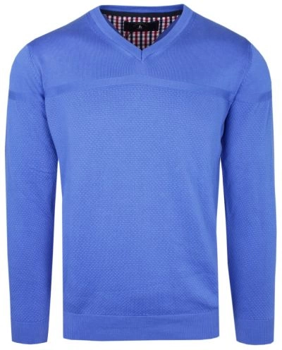 Sweter BARTEX w Serek (V-neck) - Niebieski