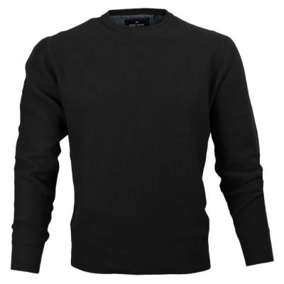 Sweter Bawełniany, Czarny, Drobny Tłoczony Wzór, Okrągły Dekolt, U-neck, Męski -Pako Jeans