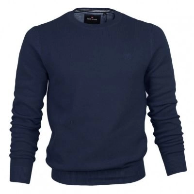 Sweter Bawełniany, Granatowy w Drobne Tłoczenie, Okrągły Dekolt, U-neck, Męski -Pako Jeans