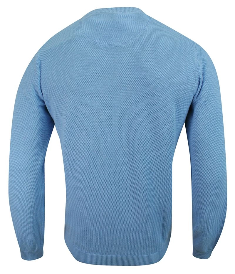 Sweter Bawełniany Niebieski, Błękitny, Dziergany, Tłoczony Wzór, Okrągły Dekolt -Adriano Guinari