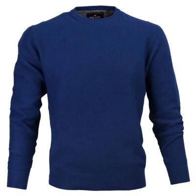 Sweter Bawełniany, Niebieski, Drobny Tłoczony Wzór, Okrągły Dekolt, U-neck, Męski -Pako Jeans