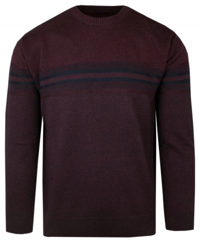 Sweter Bawełniany, U-neck, Okrągły Dekolt, Męski - DEVIR - Bordo