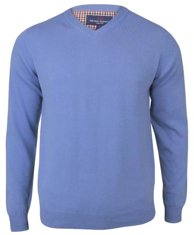Sweter Błękitny w Serek (V-neck), Męski, Klasyczny, Elegancki -Adriano Guinari