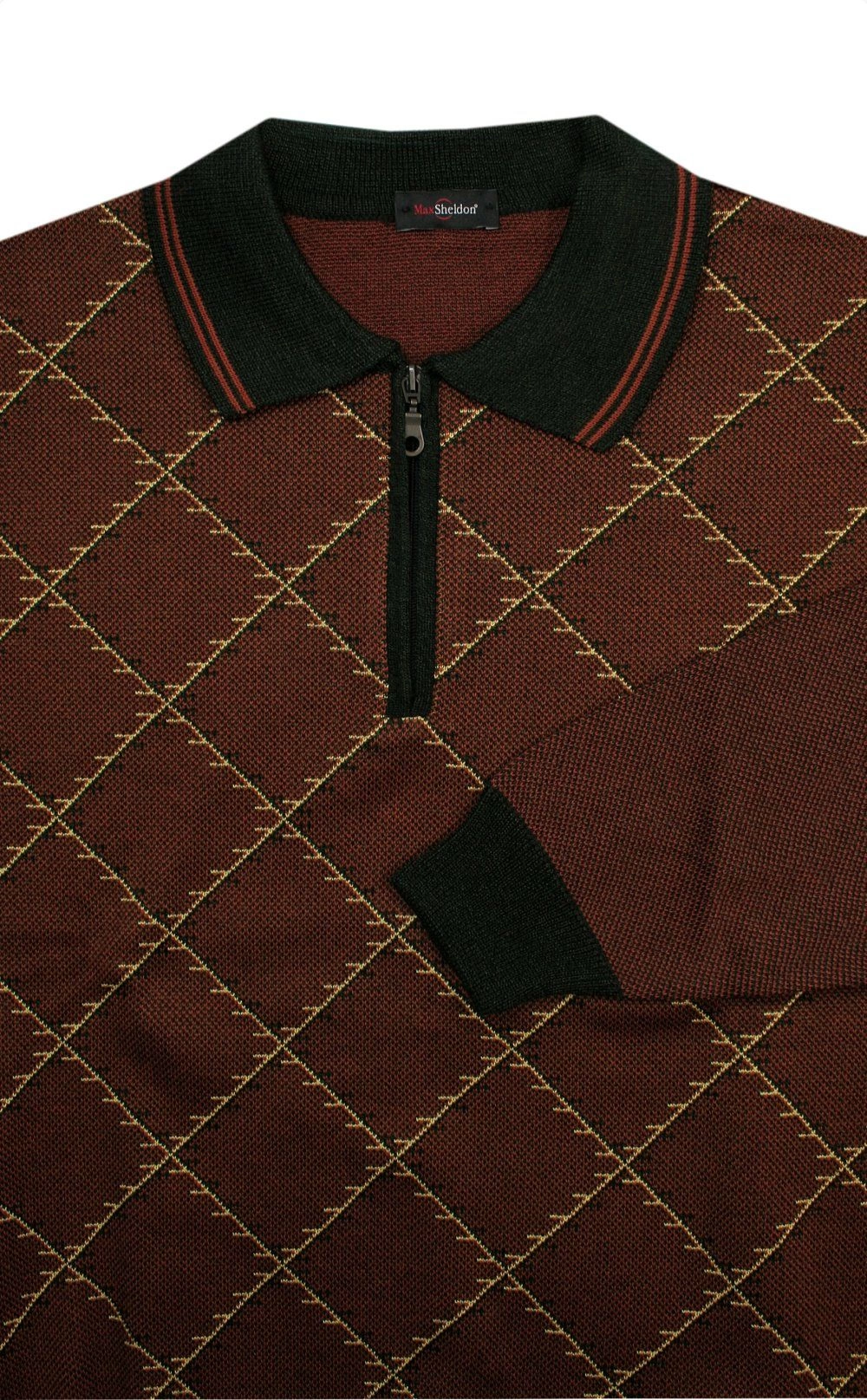 Sweter Brązowy z Kołnierzykiem, Góra Zapinana na Zamek, w Romby, Męski