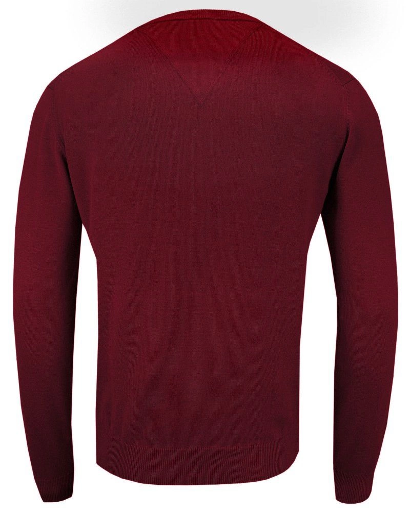 Sweter Ciemny Czerwony w Serek (V-neck), Klasyczny -Adriano Guinari- Męski