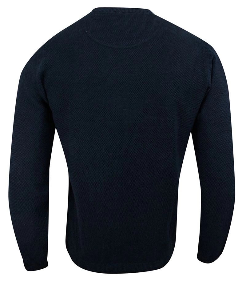 Sweter Ciemny Granatowy Bawełniany, Dziergany, Tłoczony Wzór (U-neck) -Adriano Guinari