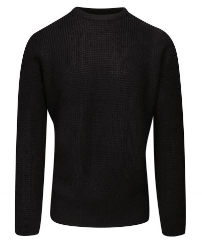 Sweter Czarny w Gruby Dziergany Splot, U-neck, Męski -BRAVE SOUL